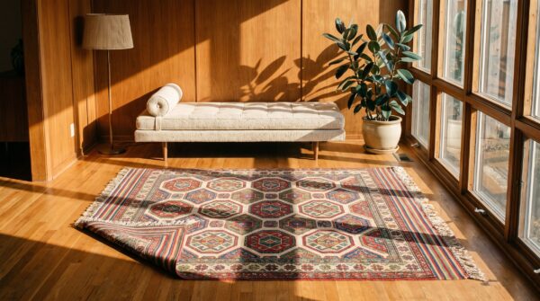 Antique square soumak persian multicolor 1900s rug (sku 22455) - room view