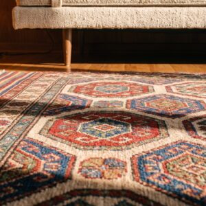 Antique Square Soumak Persian Multicolor 1900s Rug (SKU 22455) - in-room detail