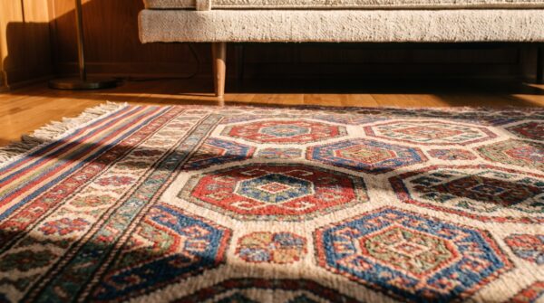 Antique square soumak persian multicolor 1900s rug (sku 22455) - in-room detail