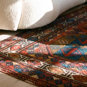 Antique Square Soumak Small Scatter Size Wool Multicolor Red Rug (SKU 25090) - in-room detail
