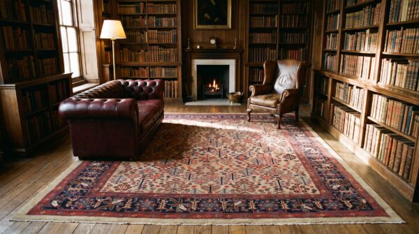Antique square tribal nw persian shrub design bakshaish rug 10 Antique square tribal nw persian shrub design bakshaish rug (sku 24524) - room view