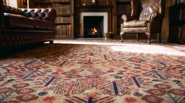 Antique square tribal nw persian shrub design bakshaish rug 11 Antique square tribal nw persian shrub design bakshaish rug (sku 24524) - in-room detail