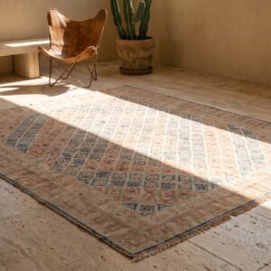 Stepped Tribal Geometric Diamond Design Antique Cotton Agra Rug (SKU 20366) - room view