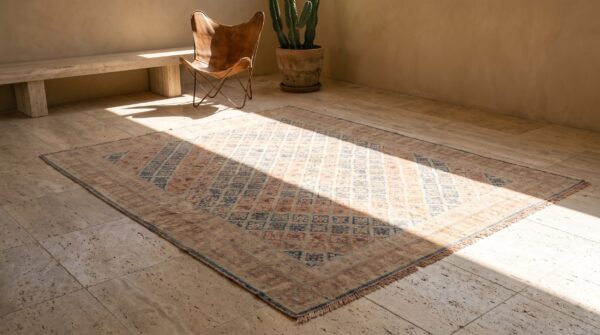 Stepped tribal geometric diamond design antique cotton agra rug 7 Stepped tribal geometric diamond design antique cotton agra rug (sku 20366) - room view