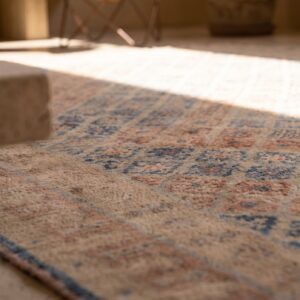 Stepped Tribal Geometric Diamond Design Antique Cotton Agra Rug (SKU 20366) - in-room detail