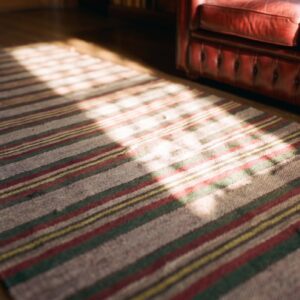 Antique Striped American Flat Weave Hallway Runner Rag Rug (SKU 23382) - in-room detail