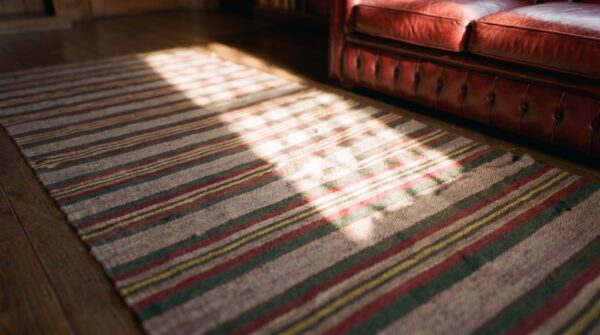 Antique striped american flat weave hallway runner rag rug 11 Antique striped american flat weave hallway runner rag rug (sku 23382) - in-room detail