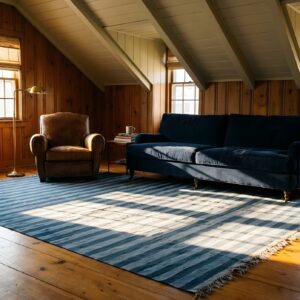 Antique Striped Flat Weave Cotton Blue Indian Dhurrie Rug (SKU 24989) - room view