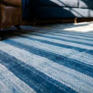 Antique Striped Flat Weave Cotton Blue Indian Dhurrie Rug (SKU 24989) - in-room detail