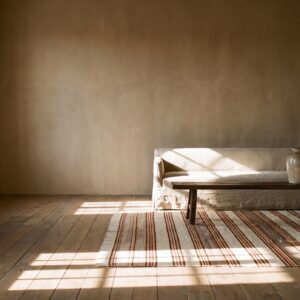 Antique Striped Native American Flatweave Navajo Light Ivory Color Rug (SKU 25542) - room view