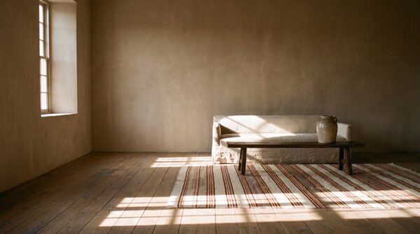 Antique striped native american flatweave navajo light ivory color rug 9 Antique striped native american flatweave navajo light ivory color rug (sku 25542) - room view