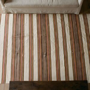 Antique Striped Native American Flatweave Navajo Light Ivory Color Rug (SKU 25542) - styled overhead view