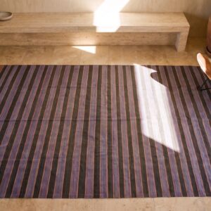 Antique Striped Purple Large Room Size Cotton Dhurrie Flat Woven Rug (SKU 21552) - styled overhead view