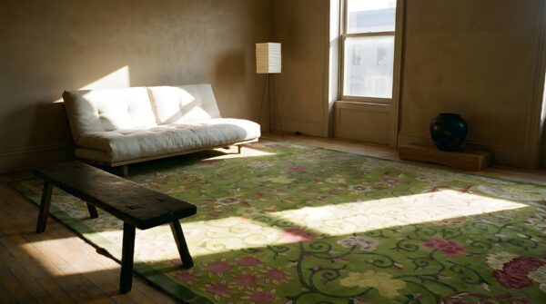 Stunning antique chinese art deco carpet by nichols workshop green hand knotted pile rug 10 Stunning antique chinese art deco carpet by nichols workshop green hand knotted pile rug (sku 23817) - room view
