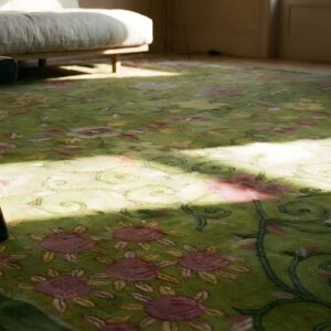 Stunning Antique Chinese Art Deco Carpet by Nichols Workshop Green Hand Knotted Pile Rug (SKU 23817) - in-room detail
