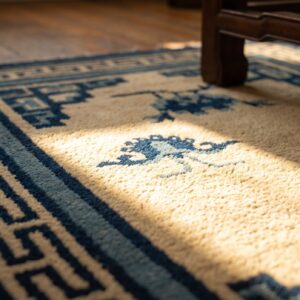 Antique Swastika Medallion Pattern Small Scatter Size Mongolian Rug (SKU 21177) - in-room detail