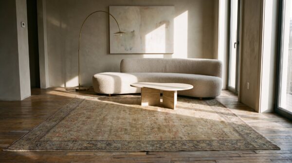 Antique tabriz persian ivory 1920s rug 8 Antique tabriz persian ivory 1920s rug (sku 21568) - room view