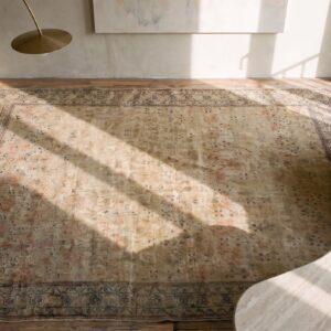 Antique Tabriz Persian Ivory 1920s Rug (SKU 21568) - styled overhead view