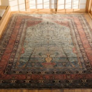 Antique Tahran Persian Knotted Rug (SKU 22823) - styled overhead view