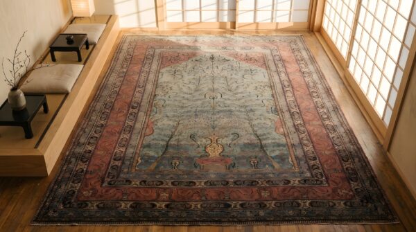 Antique tahran persian knotted rug 2 Antique tahran persian knotted rug (sku 22823) - styled overhead view
