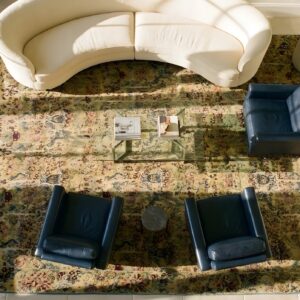 Antique Tahran Persian Allover Floral Knotted Rug (SKU 25213) - styled overhead view