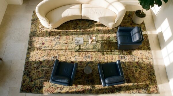 Antique tahran persian allover floral knotted rug 2 Antique tahran persian allover floral knotted rug (sku 25213) - styled overhead view
