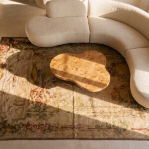Antique Tapestry French Ivory 1750s Rug (SKU 20319) - styled overhead view
