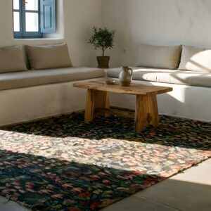 Antique Tapestry Square Small Scatter Size Wool & Silk Black Rug (SKU 25232) - room view