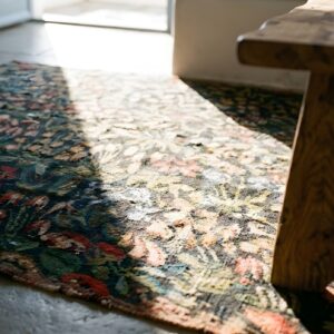 Antique Tapestry Square Small Scatter Size Wool & Silk Black Rug (SKU 25232) - in-room detail