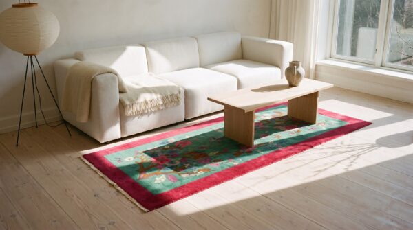 Antique teal seafoam green color chinese deco scatter size small rug (sku 24489) - room view