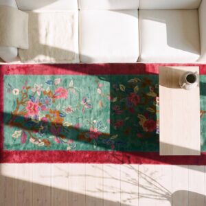 Antique Teal Seafoam Green Color Chinese Deco Scatter Size Small Rug (SKU 24489) - styled overhead view