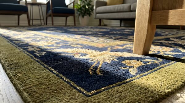 Antique textile chinese allover floral knotted rug (sku 24584) - in-room detail