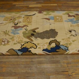 Antique Textile Chinese Allover Floral Beige 1850s Rug (SKU 23958) - styled overhead view