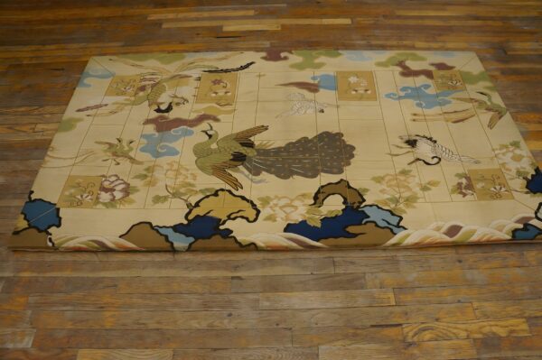 Antique textile chinese allover floral beige 1850s rug 2 Antique textile chinese allover floral beige 1850s rug (sku 23958) - styled overhead view