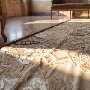 Antique Textile Chinese Allover Ivory Beige Cream White 1850s Rug (SKU 24533) - in-room detail