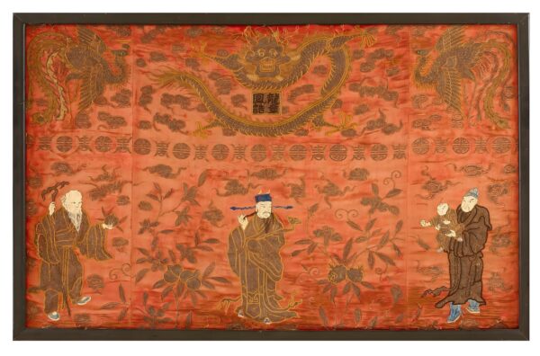 Antique textile chinese coral 1850s rug 8 Antique textile chinese coral 1850s rug (sku 23957) - in-room detail