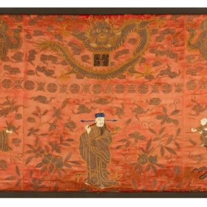 Antique Textile Chinese Coral 1850s Rug (SKU 23957) - styled overhead view