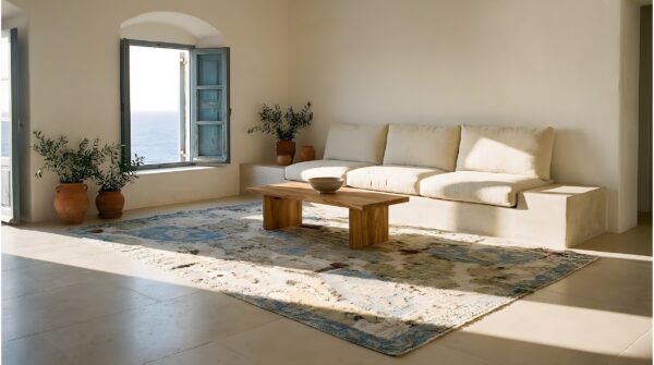 Antique textile persian knotted square rug 7 Antique textile persian knotted square rug (sku 25233) - room view