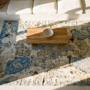 Antique Textile Persian Knotted Square Rug (SKU 25233) - styled overhead view