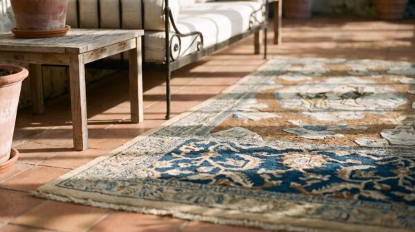 Antique textile small scatter size wool brown, ivory beige cream white rug 8 Antique textile small scatter size wool brown, ivory beige cream white rug (sku 24534) - in-room detail