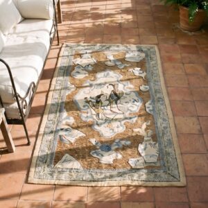 Antique Textile Small Scatter Size Wool Brown, Ivory Beige Cream White Rug (SKU 24534) - styled overhead view