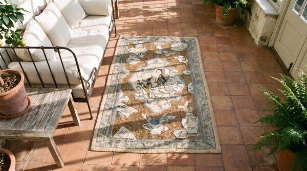 Antique textile small scatter size wool brown, ivory beige cream white rug 2 Antique textile small scatter size wool brown, ivory beige cream white rug (sku 24534) - styled overhead view