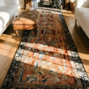 Antique Textile Small Scatter Size Wool Coral Rug (SKU 23944) - styled overhead view