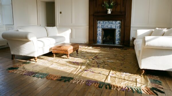 Antique textile small square scatter size silk sage rug 8 Antique textile small square scatter size silk sage rug (sku 23865) - room view