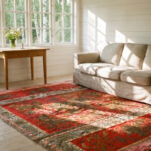 Antique Textile Square Small Scatter Size Wool Red Rug (SKU 24539) - room view