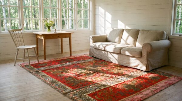 Antique textile square small scatter size wool red rug 7 Antique textile square small scatter size wool red rug (sku 24539) - room view