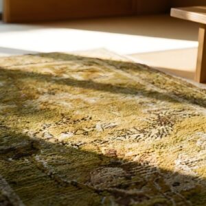 Antique Tibetan Chinese Floral Knotted Yellow Rug (SKU 23902) - in-room detail