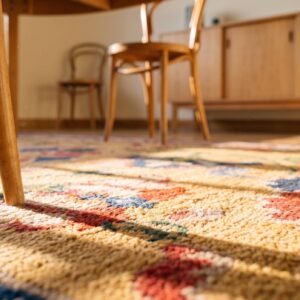 Antique Tibetan Chinese Geometric Knotted Yellow Hallway Runner Rug (SKU 24544) - in-room detail