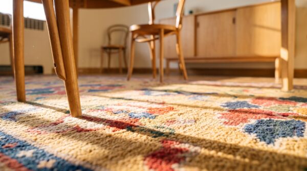 Antique tibetan chinese geometric knotted yellow hallway runner rug (sku 24544) - in-room detail