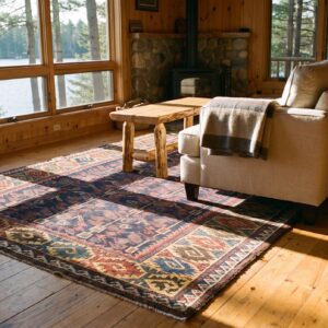 Antique Tribal Hand Knotted Wool Pile Allover Geometric Blue Persian Baluch Rug (SKU 25286) - room view